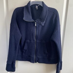 Sweaty Betty Restful Boucle Full Zip Jacket Navy Blue Size Large/US 12